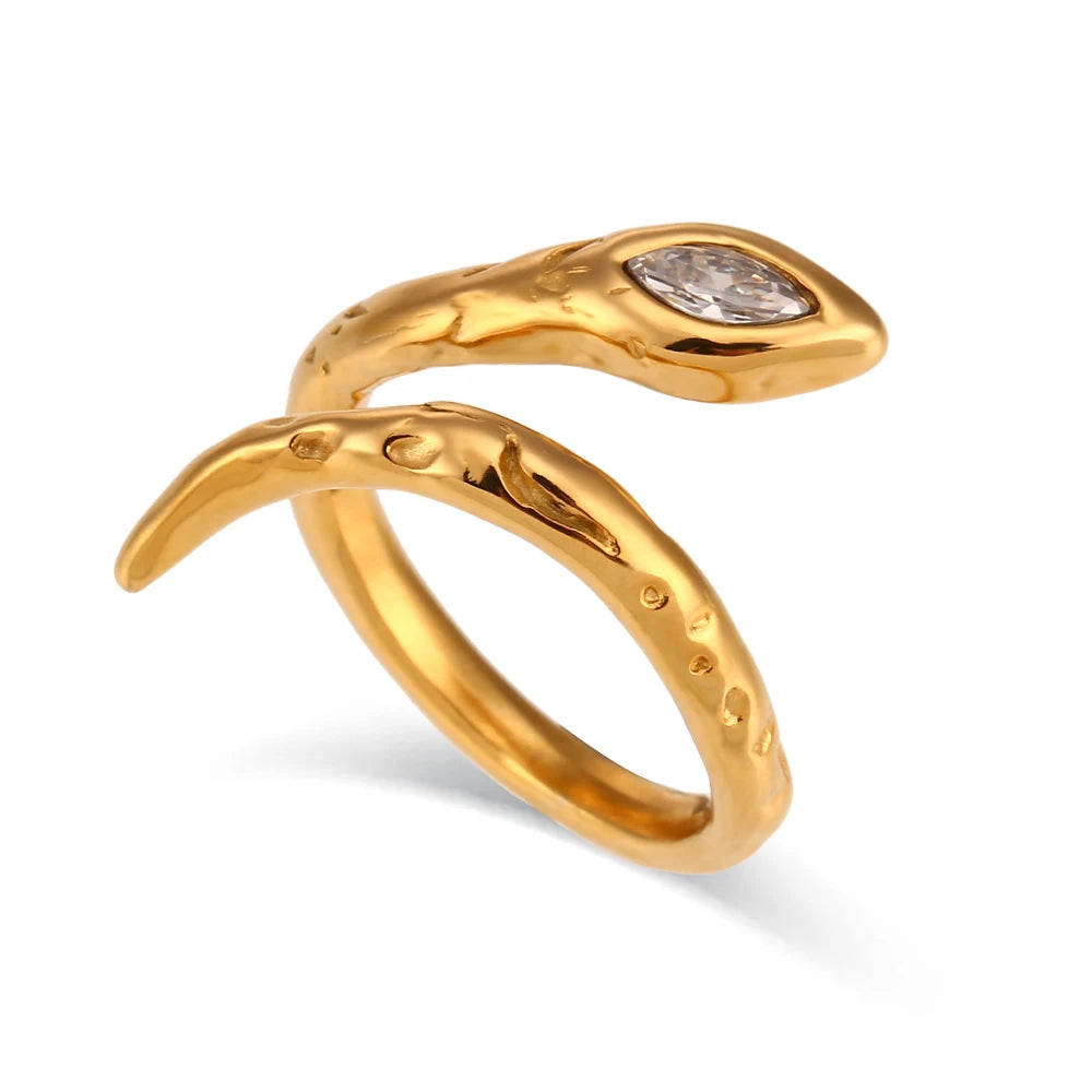 Anel Charlott Serpente de Luxo 18K com Zircônia Verde