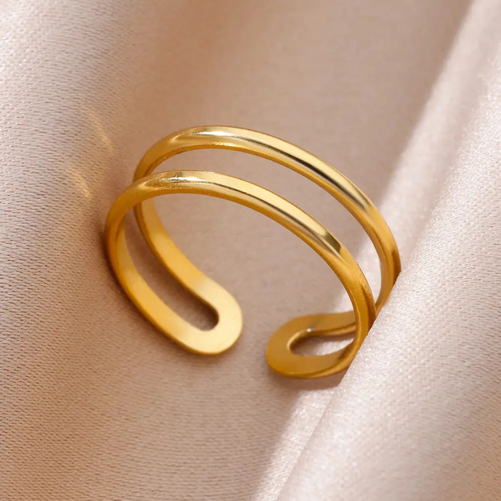 Anel Dourado de Dupla Camada Charlott - Elegância Atemporal