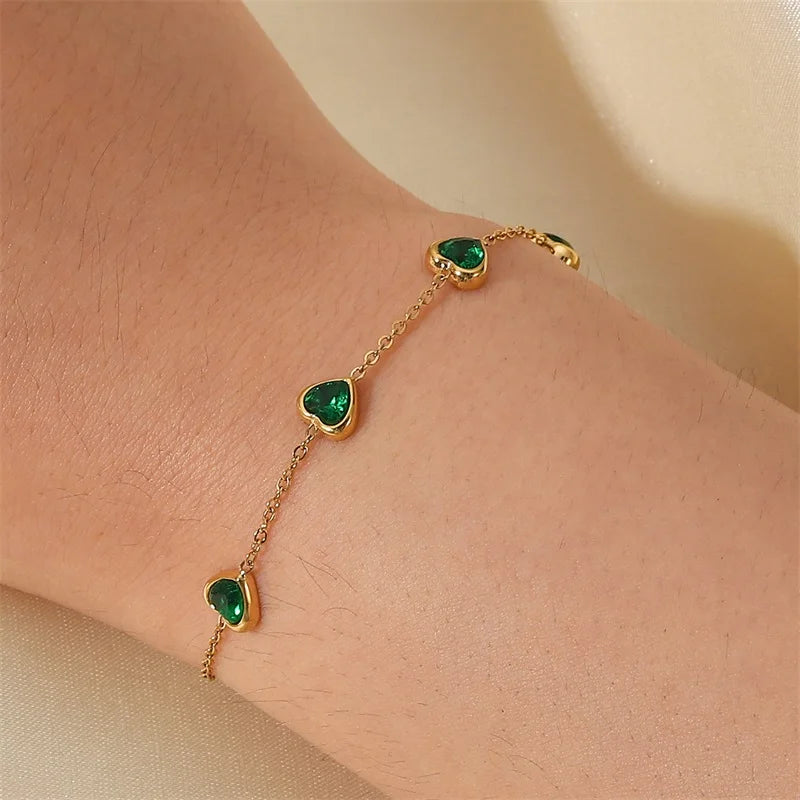 Pulseira Charlott Coração de Zircônia Verde
