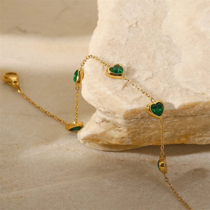 Pulseira Charlott Coração de Zircônia Verde