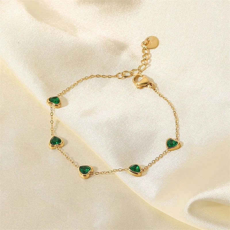 Pulseira Charlott Coração de Zircônia Verde