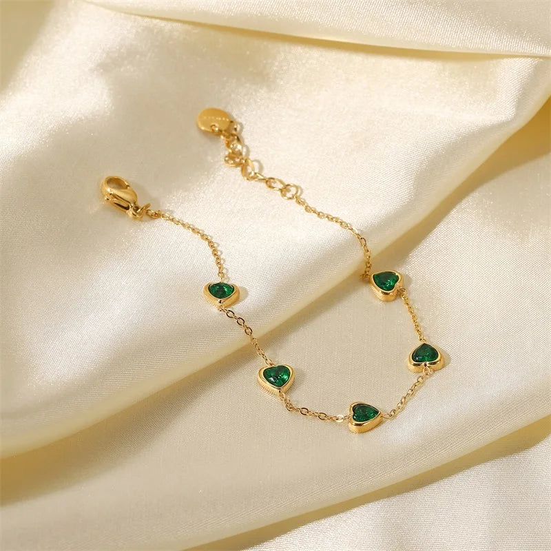 Pulseira Charlott Coração de Zircônia Verde