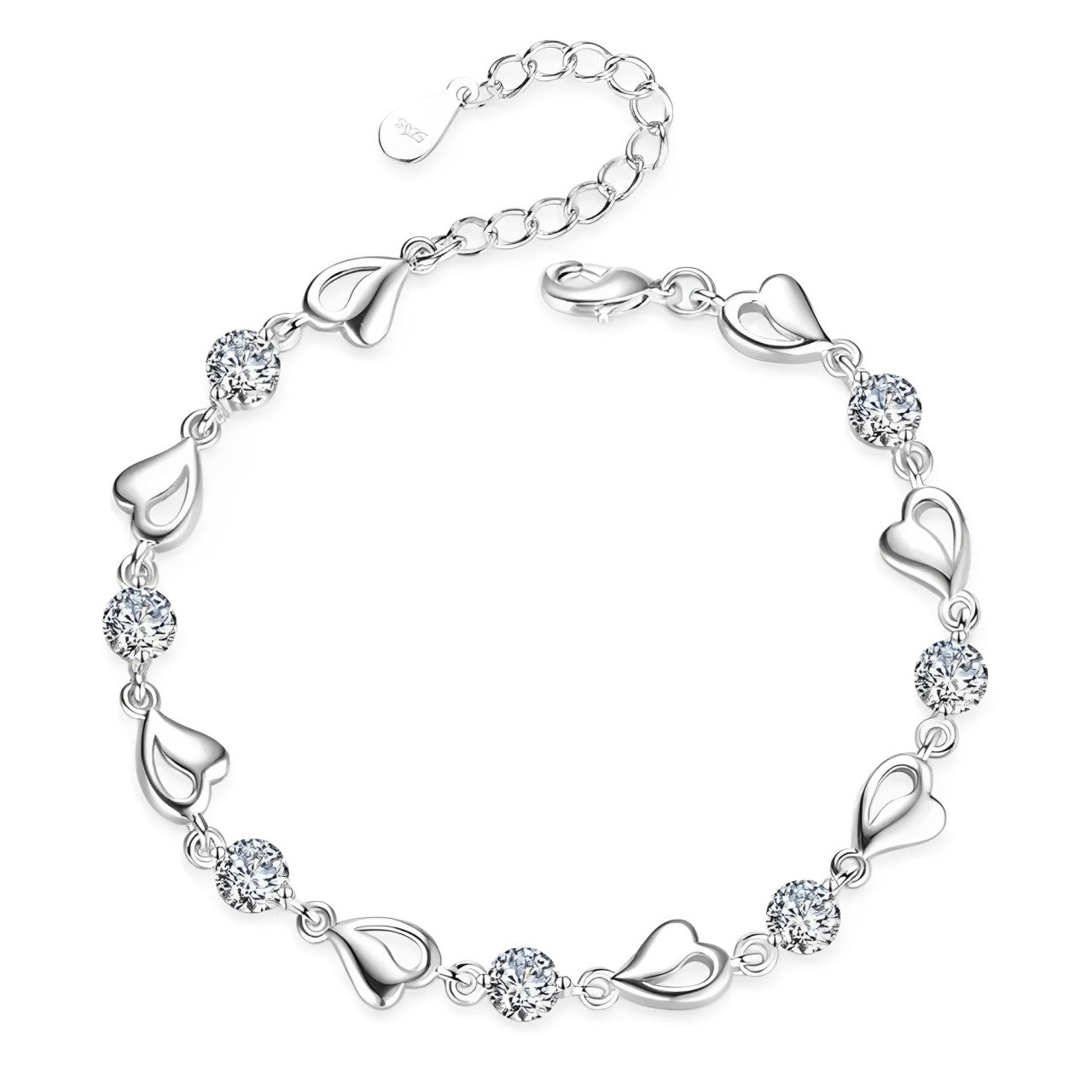 Pulseira Charlott de Prata 925 com Zircão Branco e Coração Oco