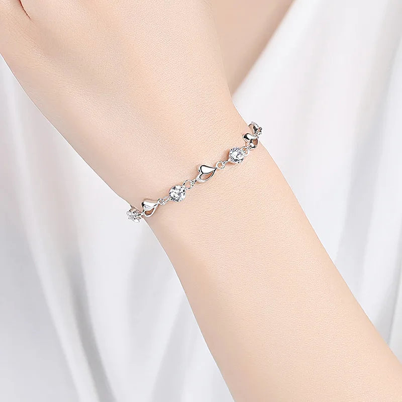 Pulseira Charlott de Prata 925 com Zircão Branco e Coração Oco
